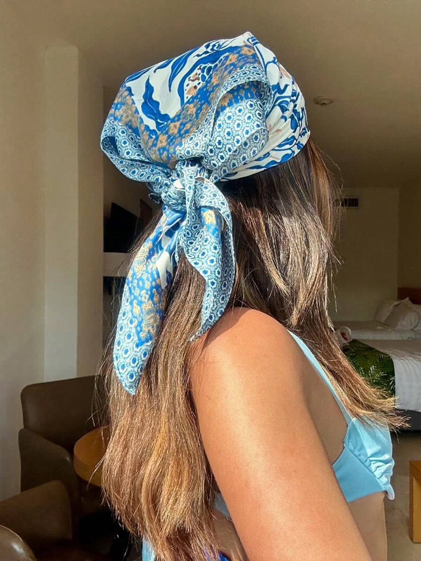 Head Wrap Turban - Luxury Brand Bohemia Print Square Silk