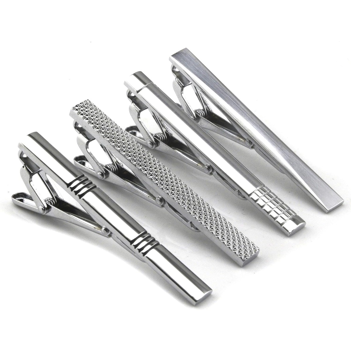 Tie Clip Silver - Set of 4 Silver Metal Necktie