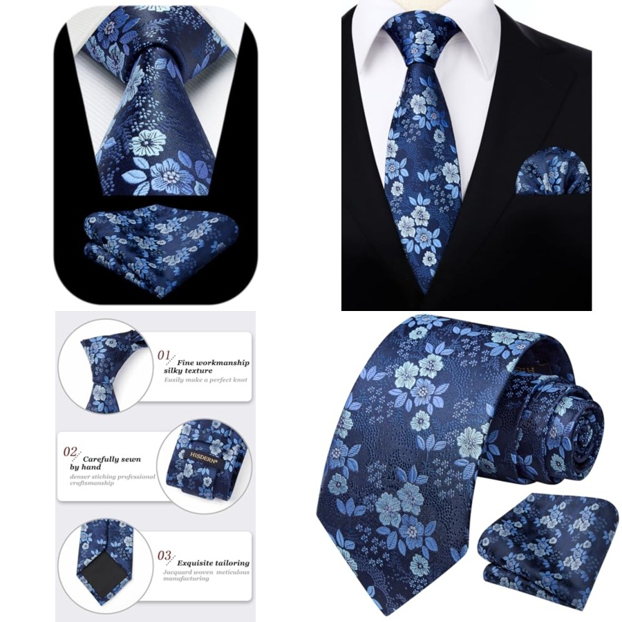 Pocket Square Set - Extra Long Ties for Men Classic