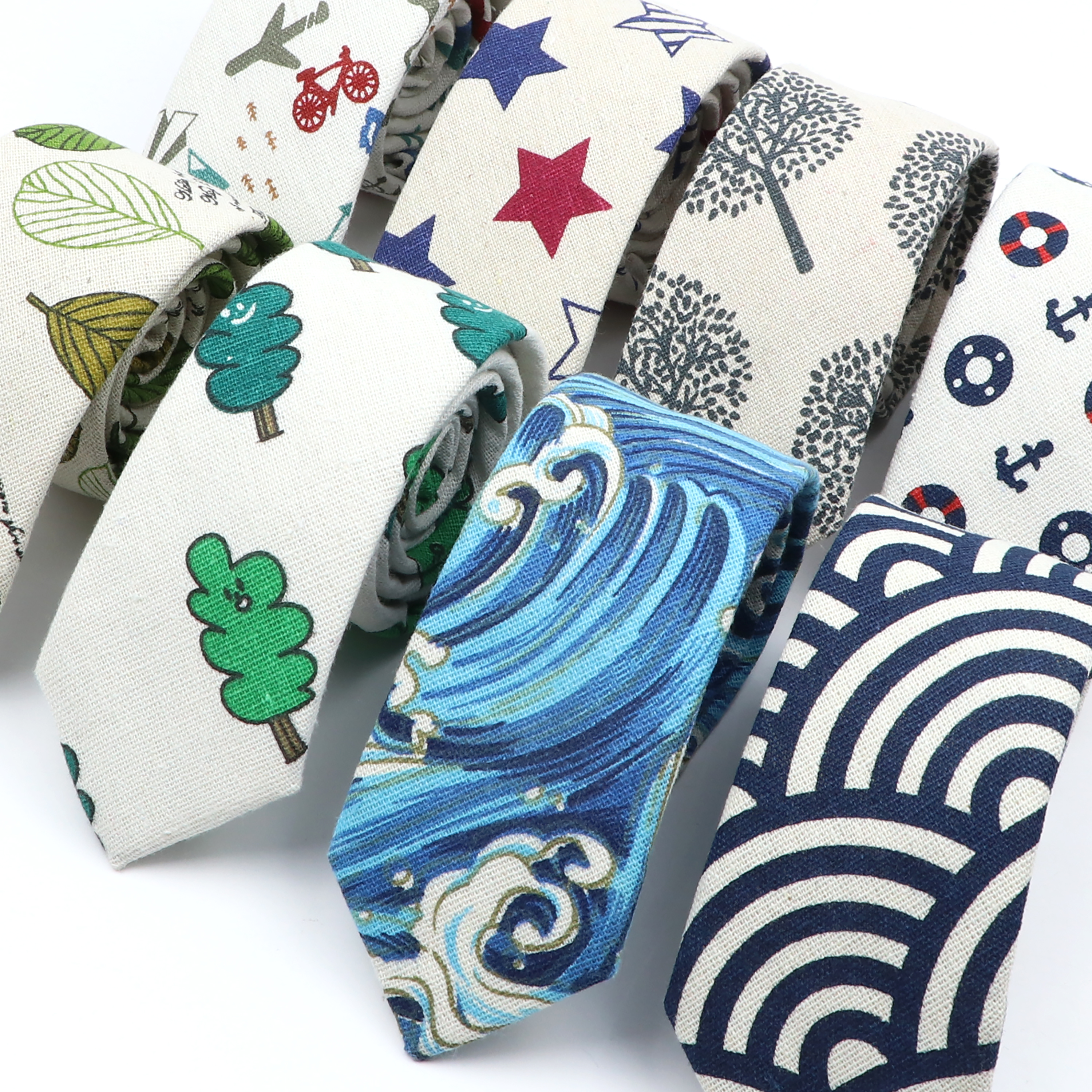 Novelty Cartoon Linen Tie For  - Skinny Tie Men บทวิจารณ์และราคา