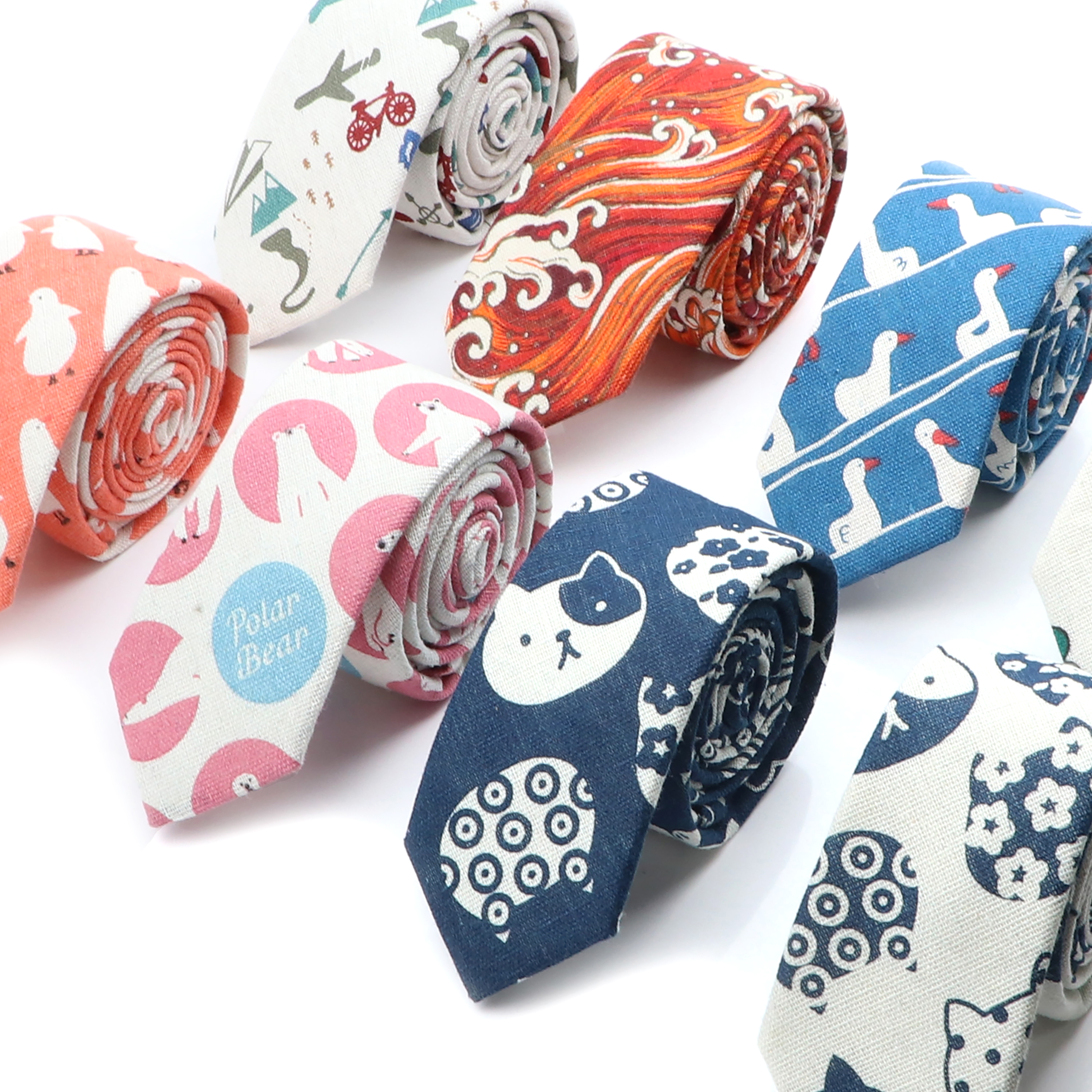 Novelty Cartoon Linen Tie For  - Skinny Tie Men บทวิจารณ์และราคา