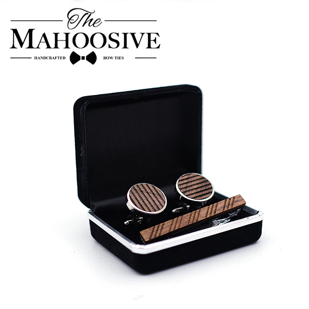 High Quality Wood Cuff links n - Tie Bar Set Gift บทวิจารณ์และราคา