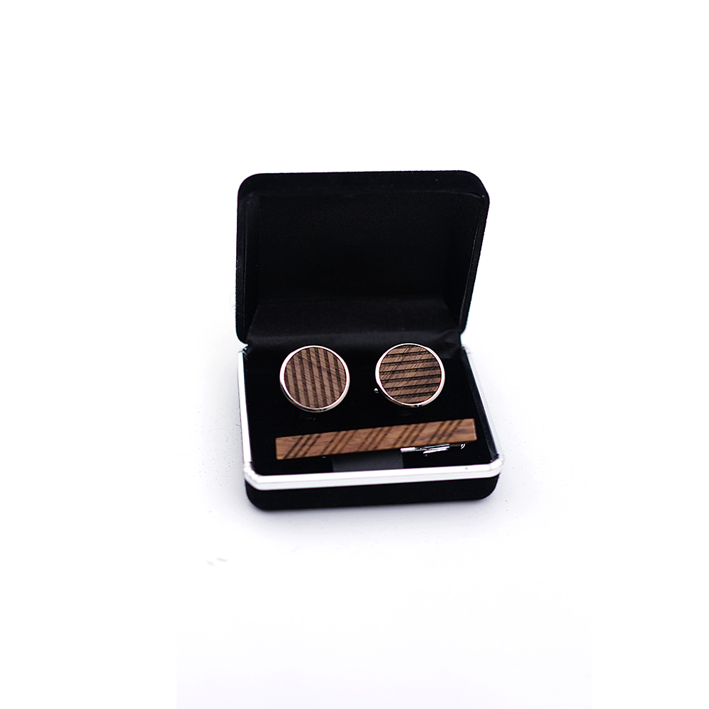 High Quality Wood Cuff links n - Tie Bar Set Gift บทวิจารณ์และราคา