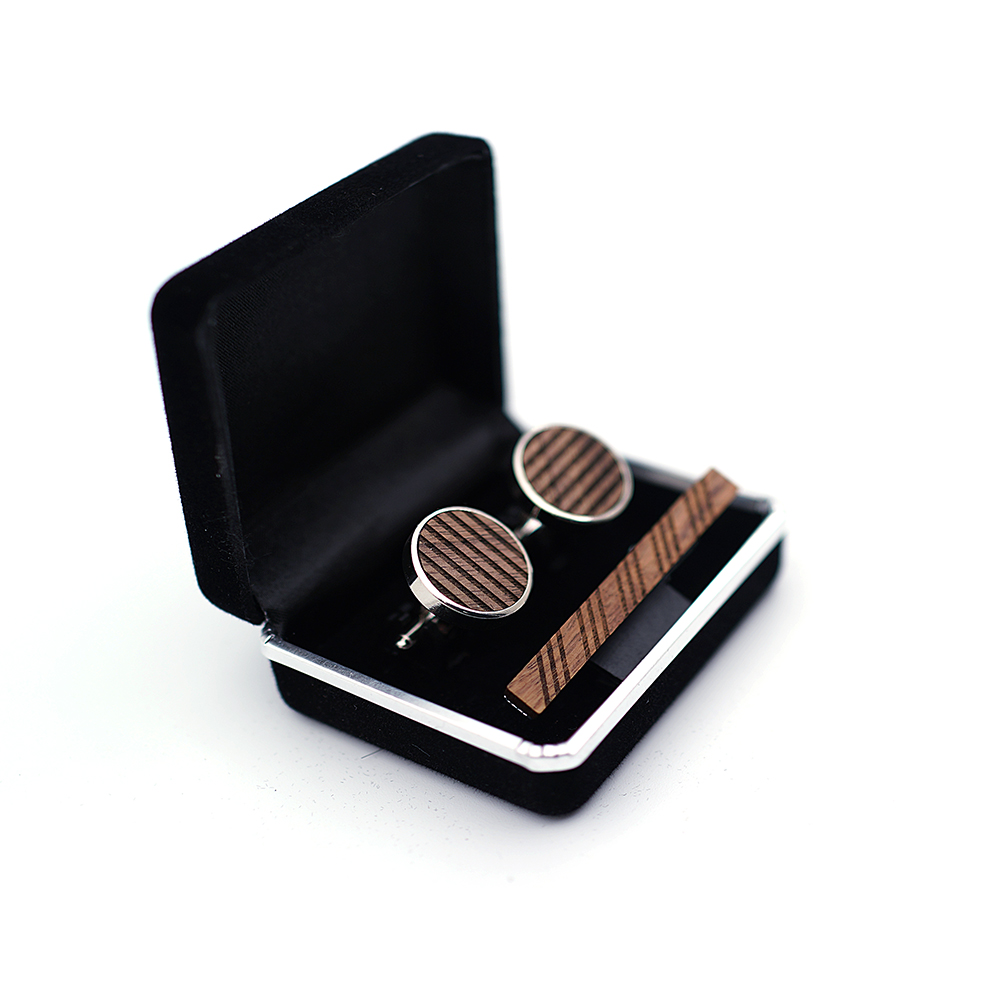High Quality Wood Cuff links n - Tie Bar Set Gift บทวิจารณ์และราคา