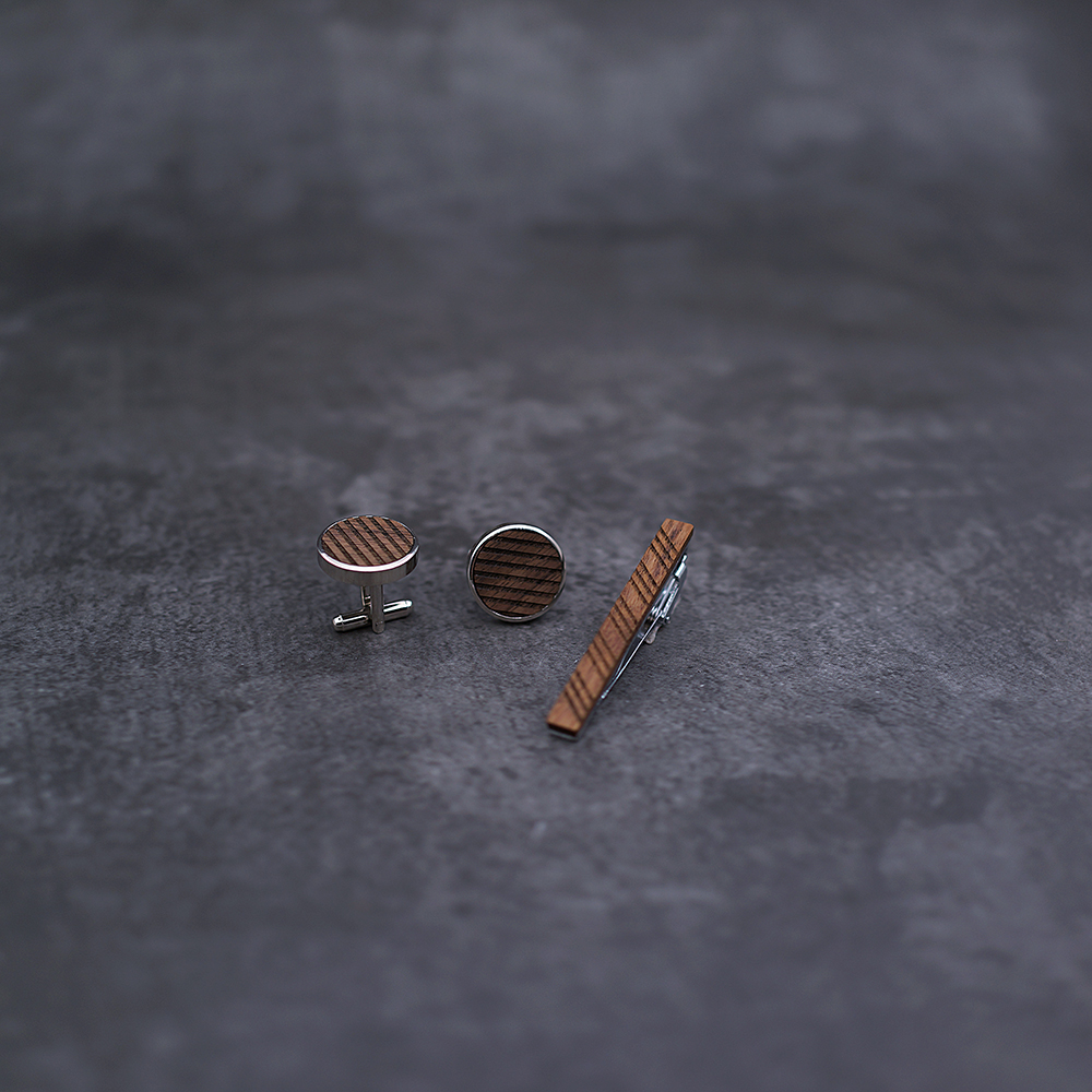 High Quality Wood Cuff links n - Tie Bar Set Gift บทวิจารณ์และราคา