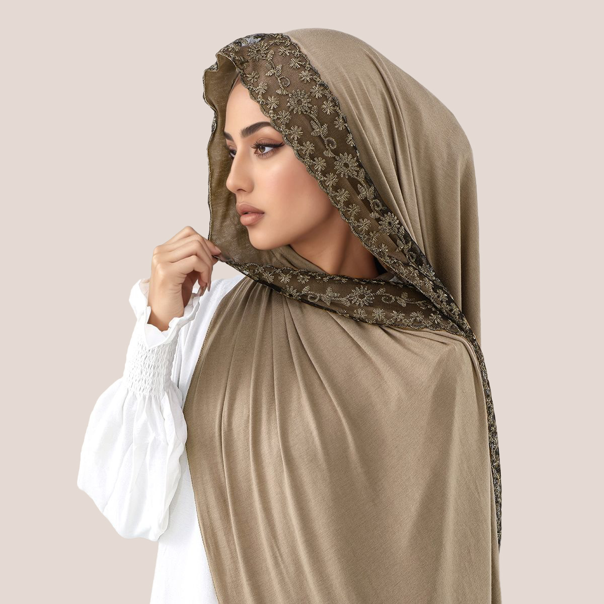 Lace Embroidery Cotton Jersey  - Head Wrap Turban บทวิจารณ์และราคา