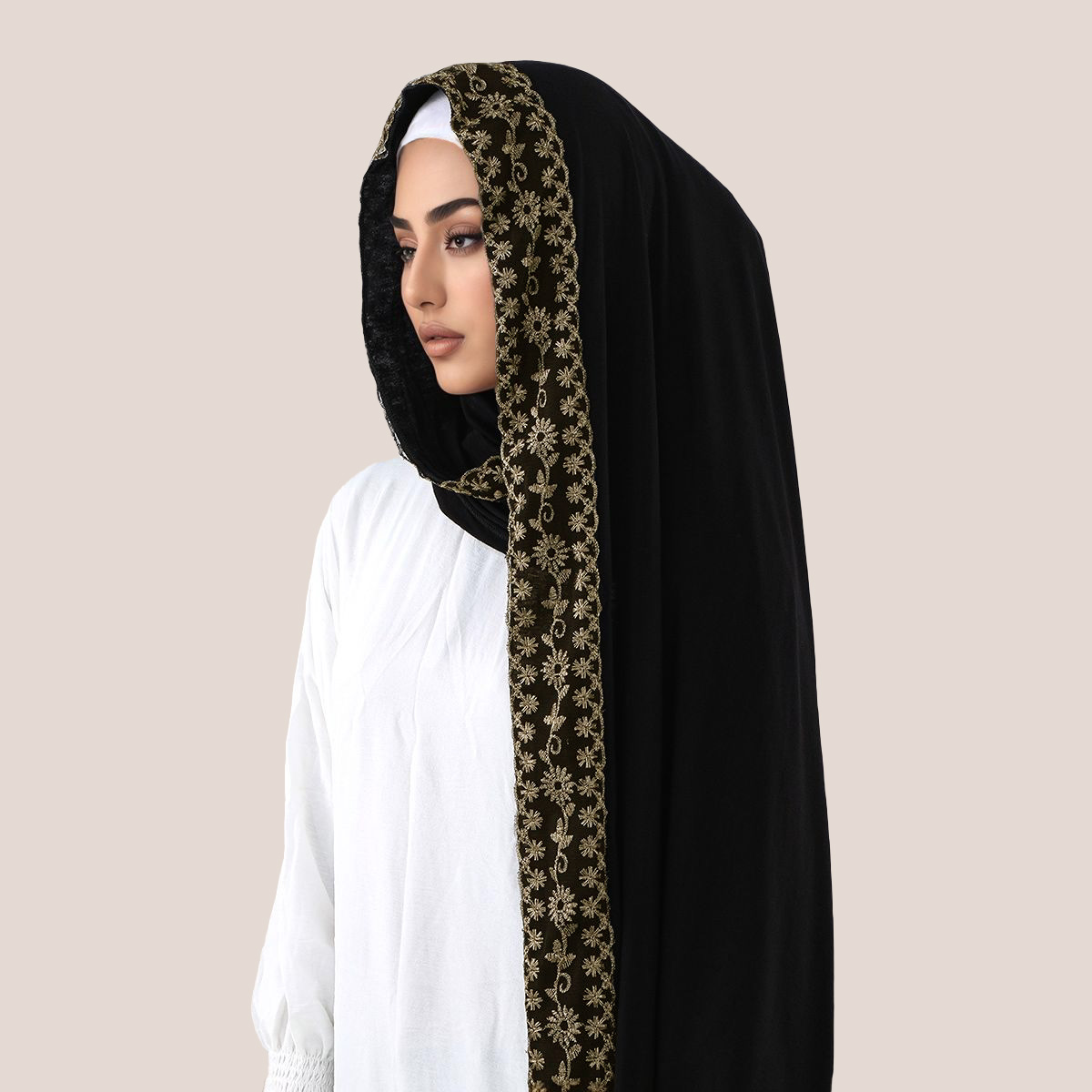 Lace Embroidery Cotton Jersey  - Head Wrap Turban บทวิจารณ์และราคา