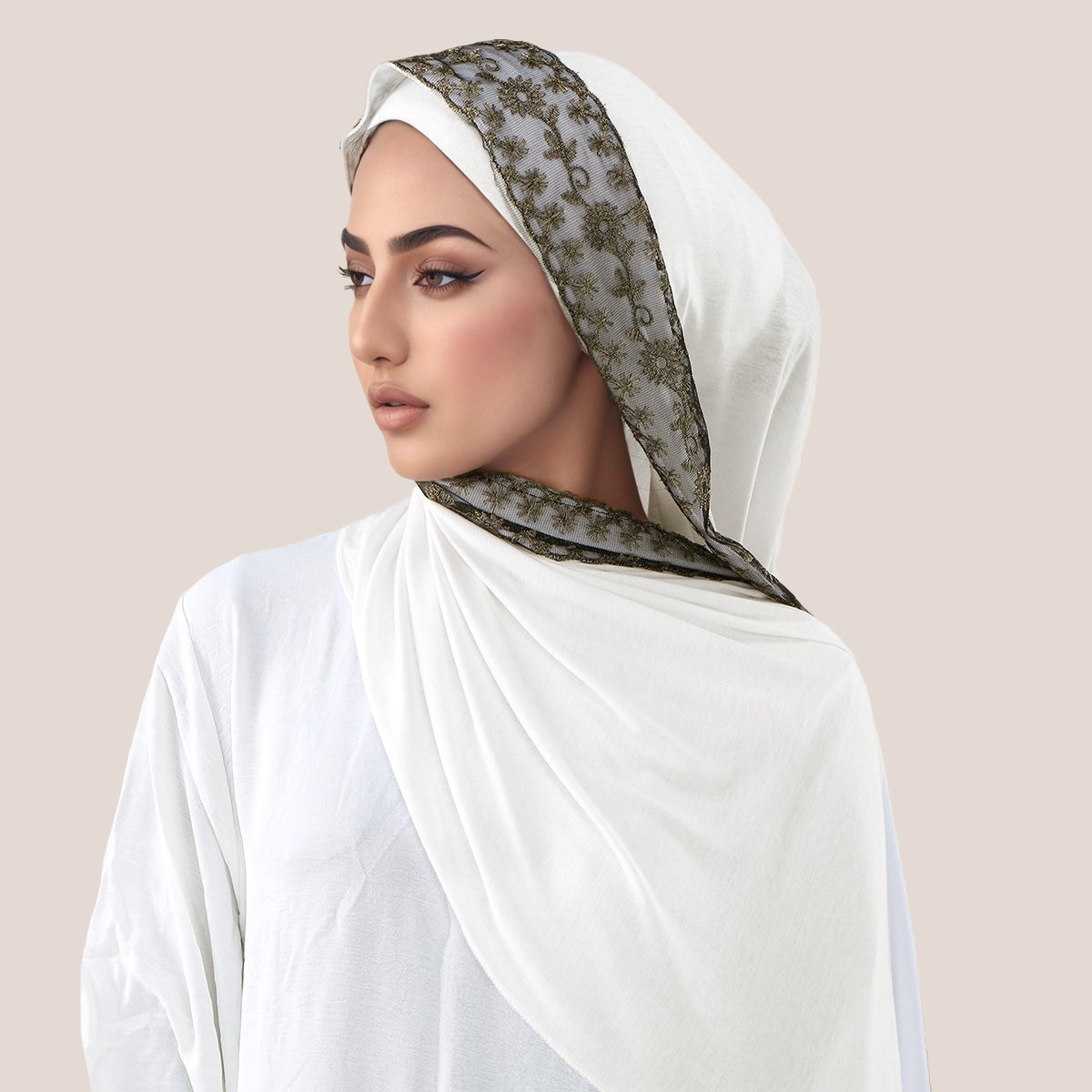 Lace Embroidery Cotton Jersey  - Head Wrap Turban บทวิจารณ์และราคา