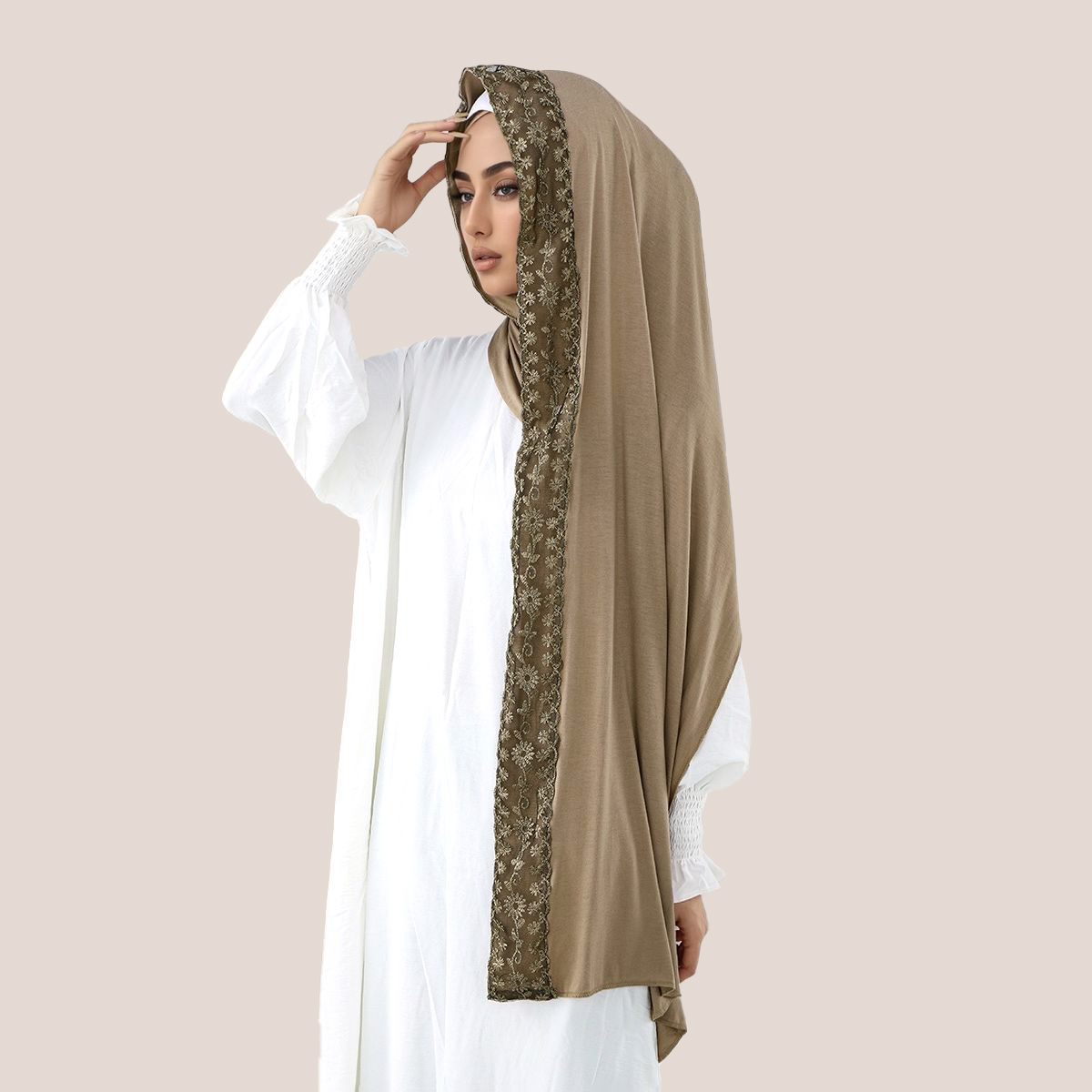Lace Embroidery Cotton Jersey  - Head Wrap Turban บทวิจารณ์และราคา