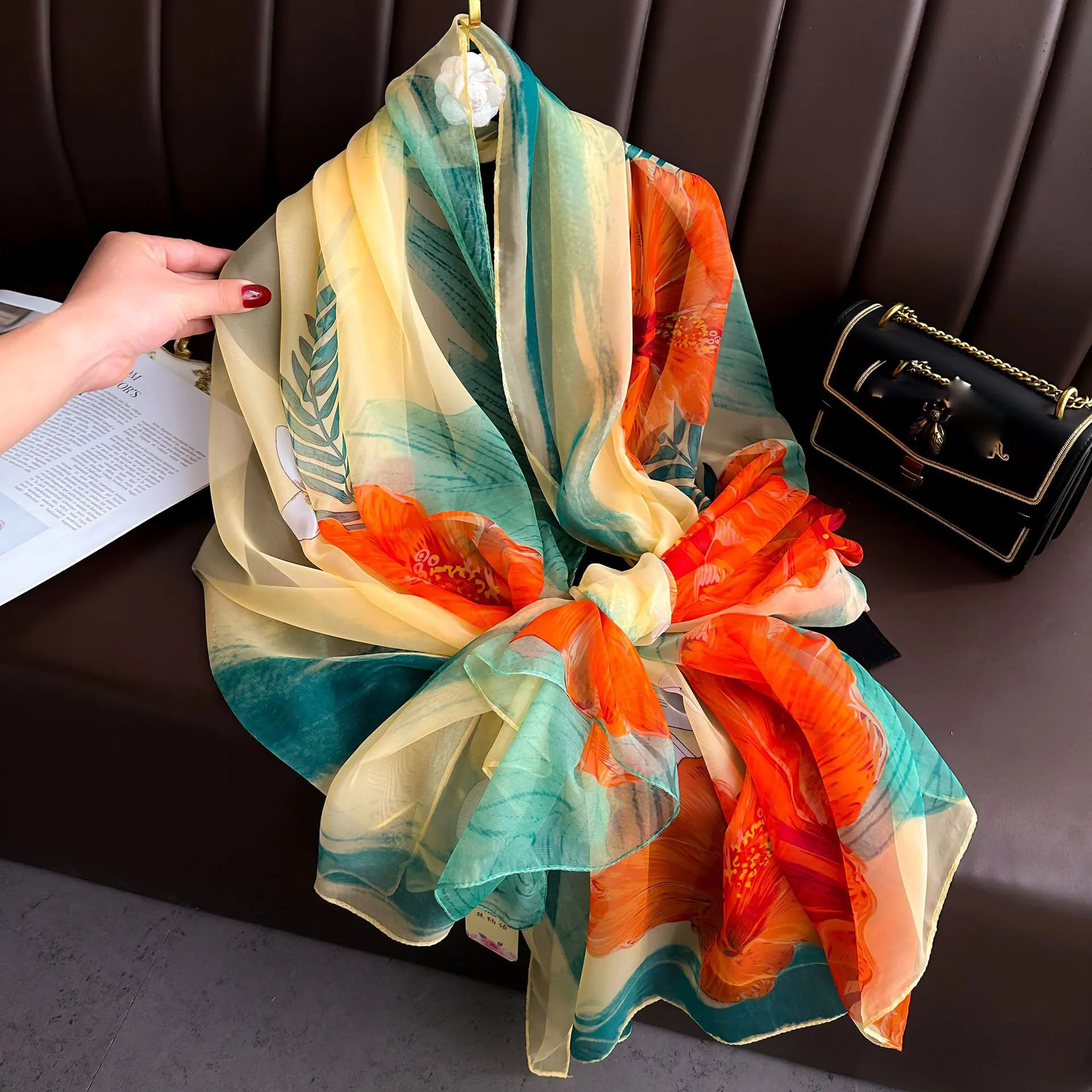 Silk Scarf Fashion Design Neck - Pashmina Wrap Large บทวิจารณ์และราคา