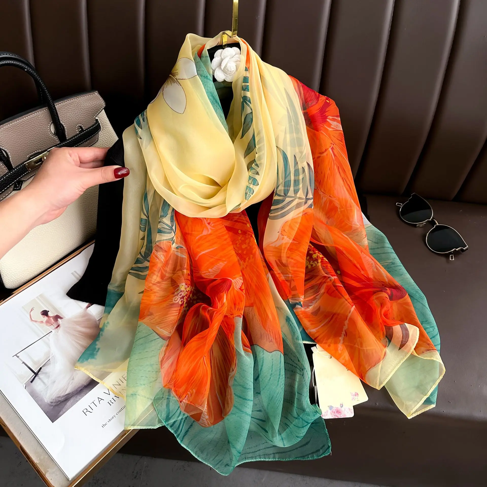 Silk Scarf Fashion Design Neck - Pashmina Wrap Large บทวิจารณ์และราคา
