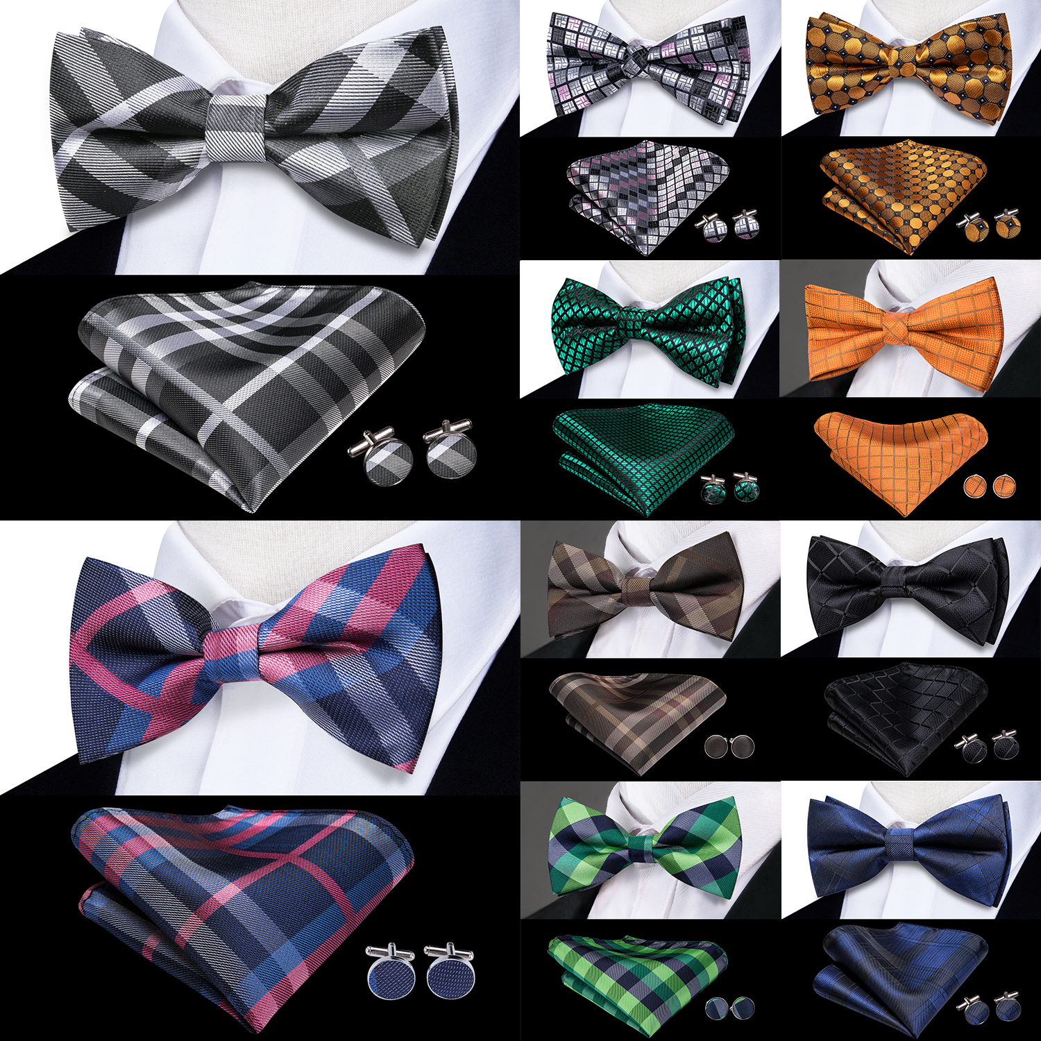 Hi-Tie Grey Plaid Jacquard Sil - Bow Tie Pre Tied บทวิจารณ์และราคา