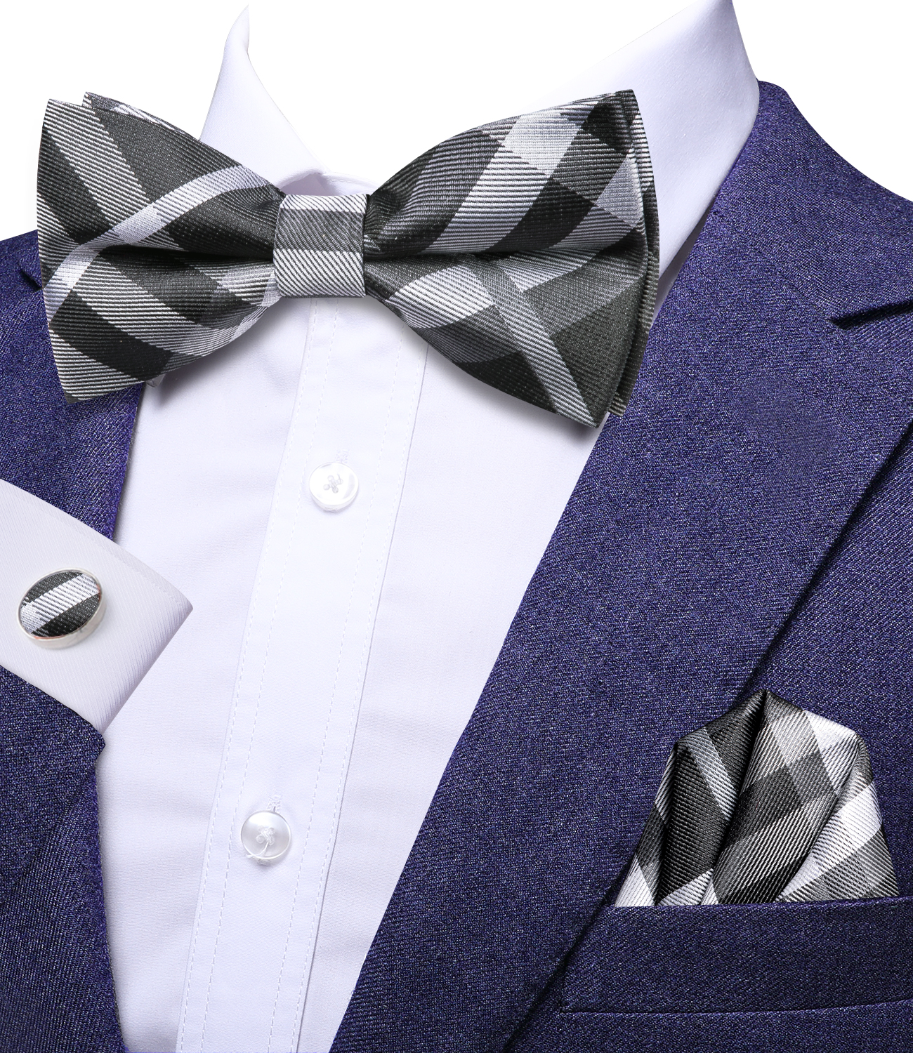 Hi-Tie Grey Plaid Jacquard Sil - Bow Tie Pre Tied บทวิจารณ์และราคา