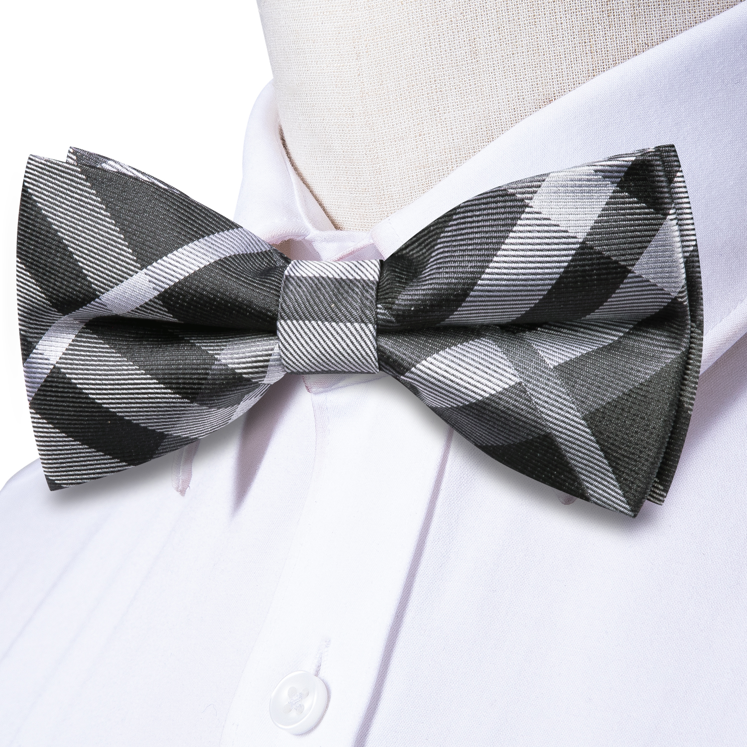 Hi-Tie Grey Plaid Jacquard Sil - Bow Tie Pre Tied บทวิจารณ์และราคา
