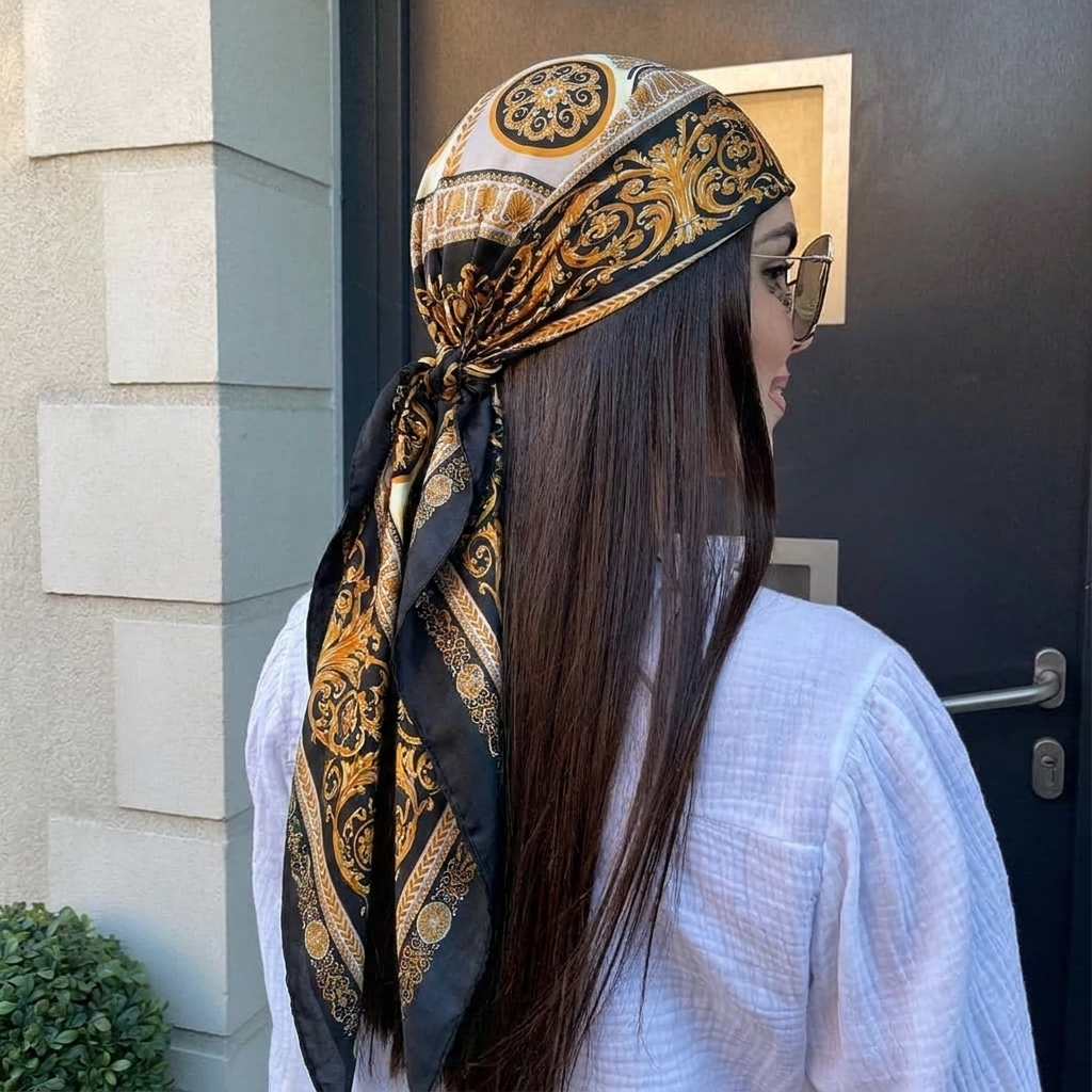 Silk Shawl Satin Square Scarf  - Face Scarf Mask บทวิจารณ์และราคา