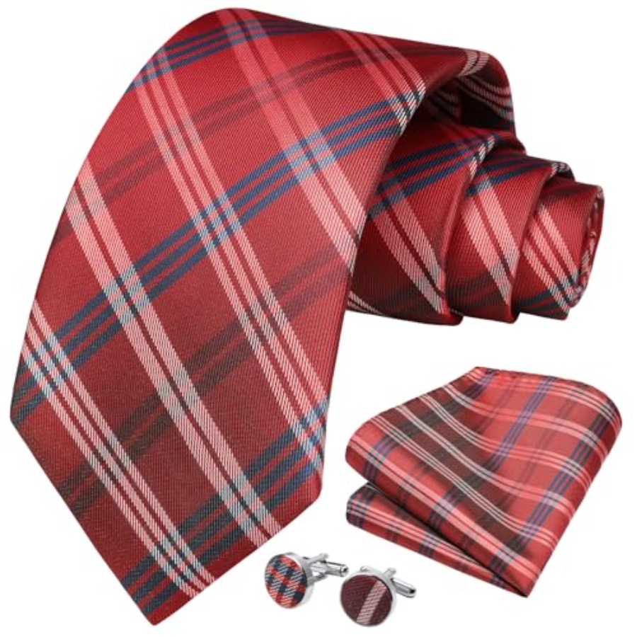 Mens Ties Set Stripe Plaid Tie - Pocket Square Set บทวิจารณ์และราคา