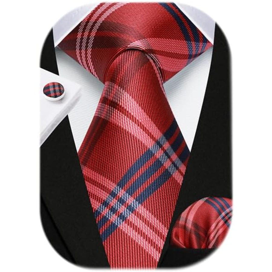 Mens Ties Set Stripe Plaid Tie - Pocket Square Set บทวิจารณ์และราคา