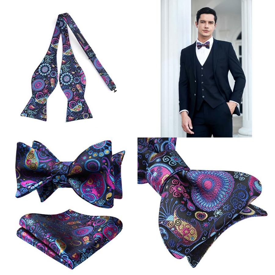 Bow Ties for Men Floral Bowtie - Pocket Square Set บทวิจารณ์และราคา