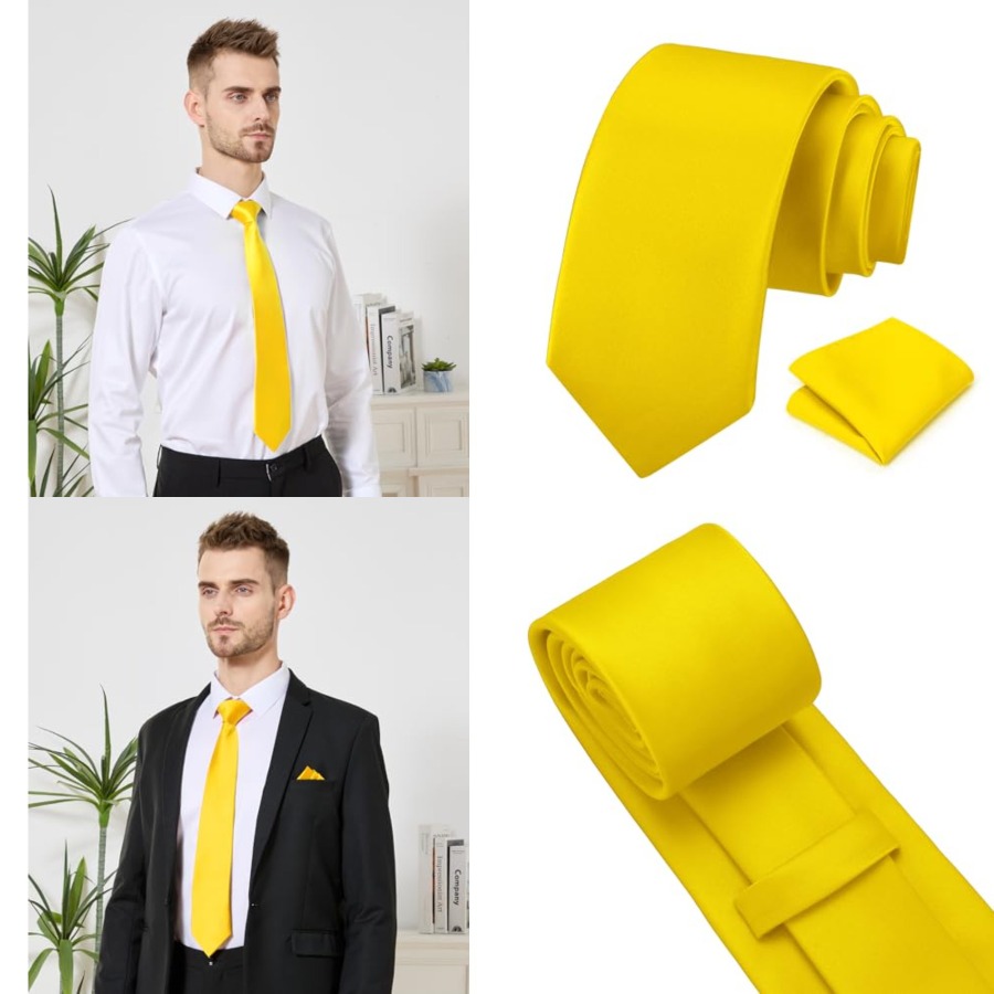 Men's Tie Set Solid Pure Color - Pocket Square Set บทวิจารณ์และราคา