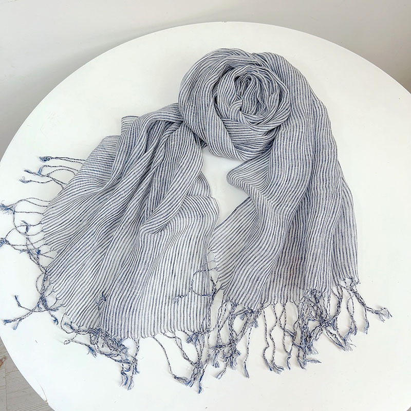 Retro Stripe 100% Linen scarf  - Ascot Neck Scarf บทวิจารณ์และราคา