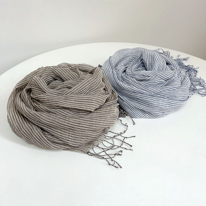 Retro Stripe 100% Linen scarf  - Ascot Neck Scarf บทวิจารณ์และราคา