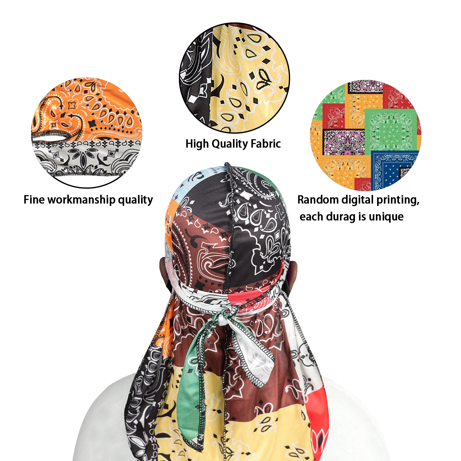 Paisley Printing Silky Durags  - Bandana Doo Rag บทวิจารณ์และราคา