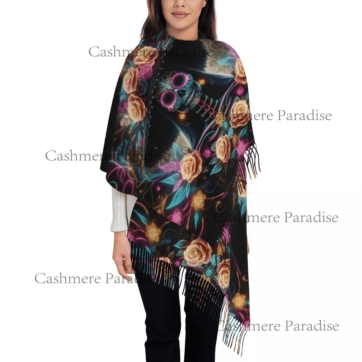 Mexico Skull Woman Vintage Sty - Pashmina Wrap Large บทวิจารณ์และราคา