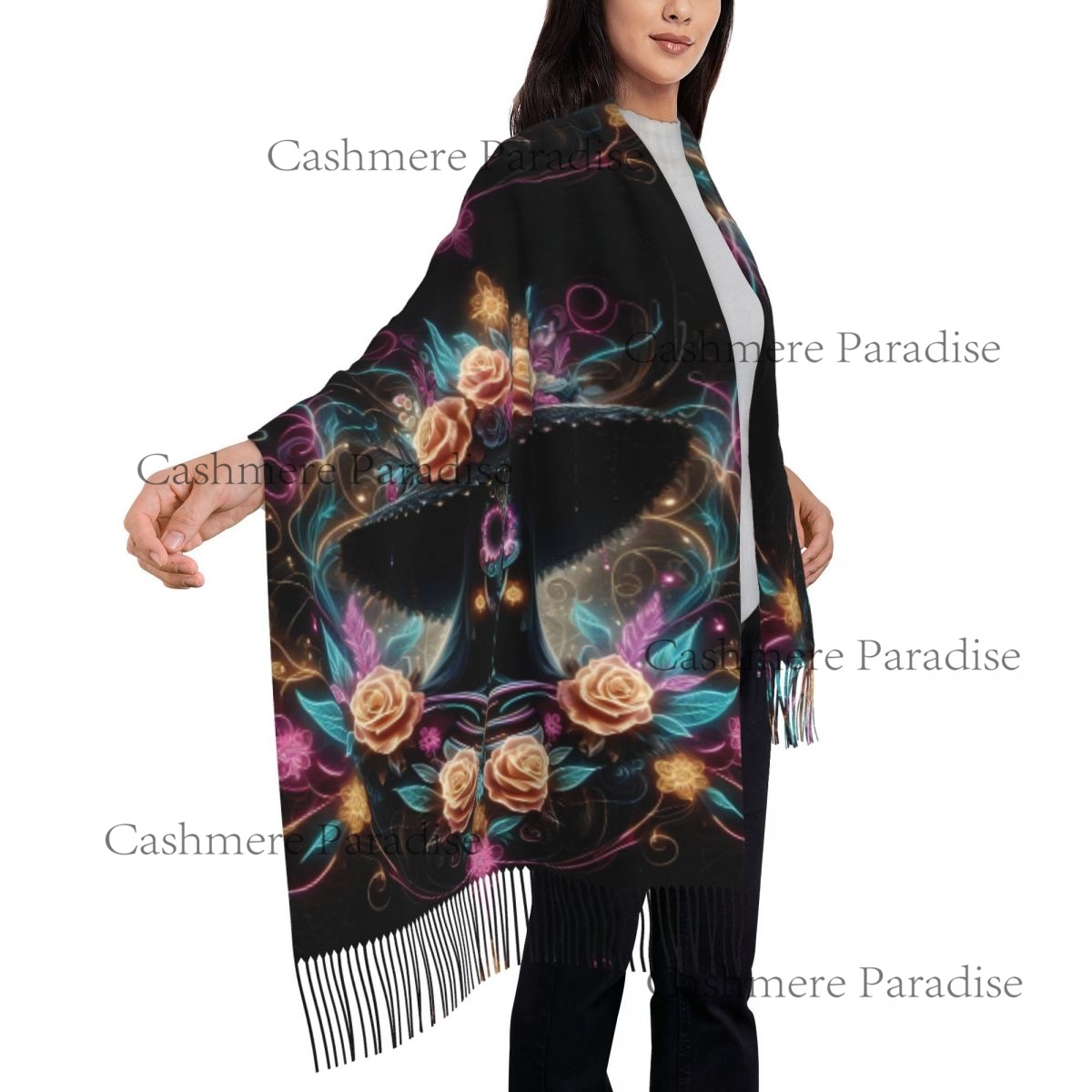 Mexico Skull Woman Vintage Sty - Pashmina Wrap Large บทวิจารณ์และราคา