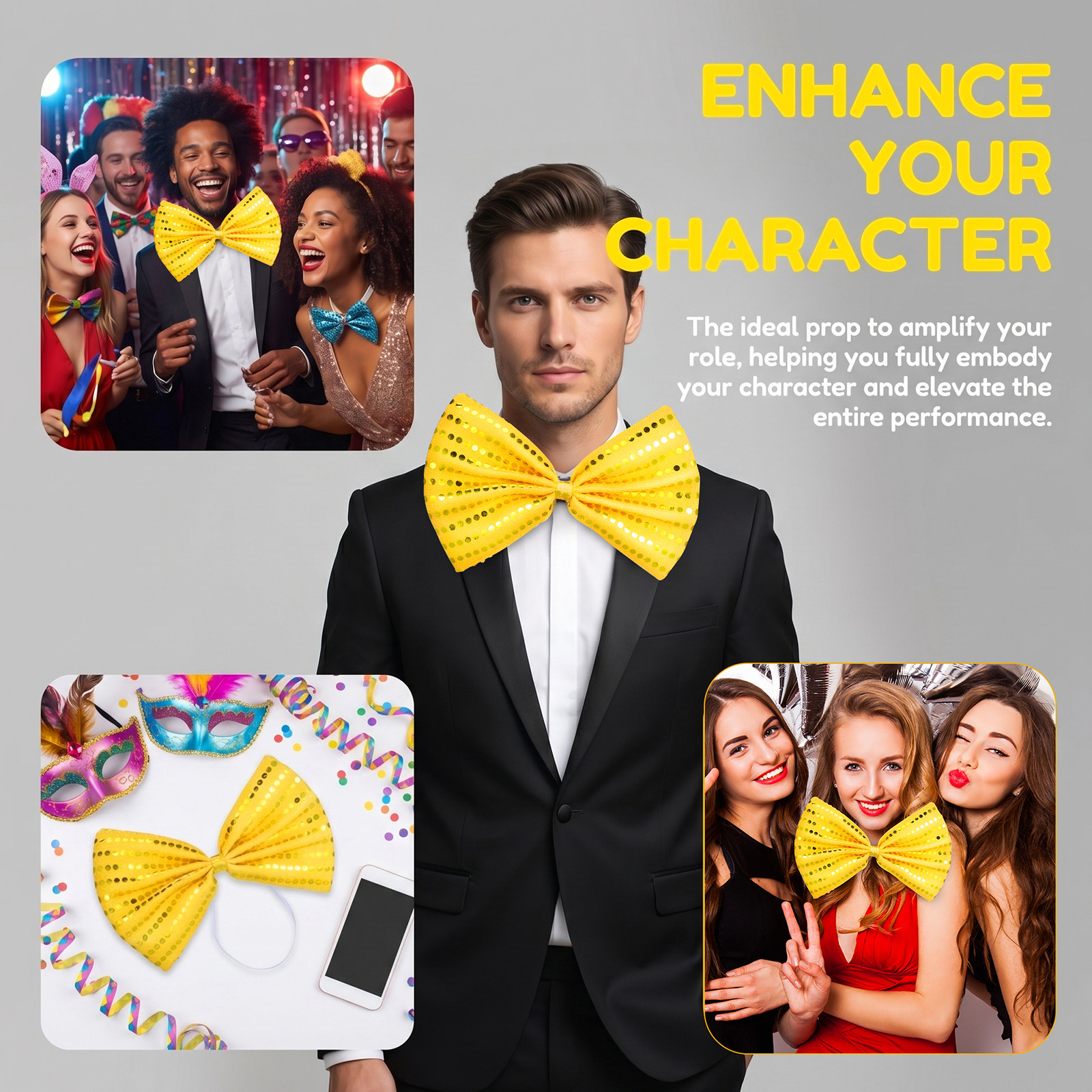 2Pcs Large Gold Sequin Bow Tie - Bow Tie Pre Tied บทวิจารณ์และราคา