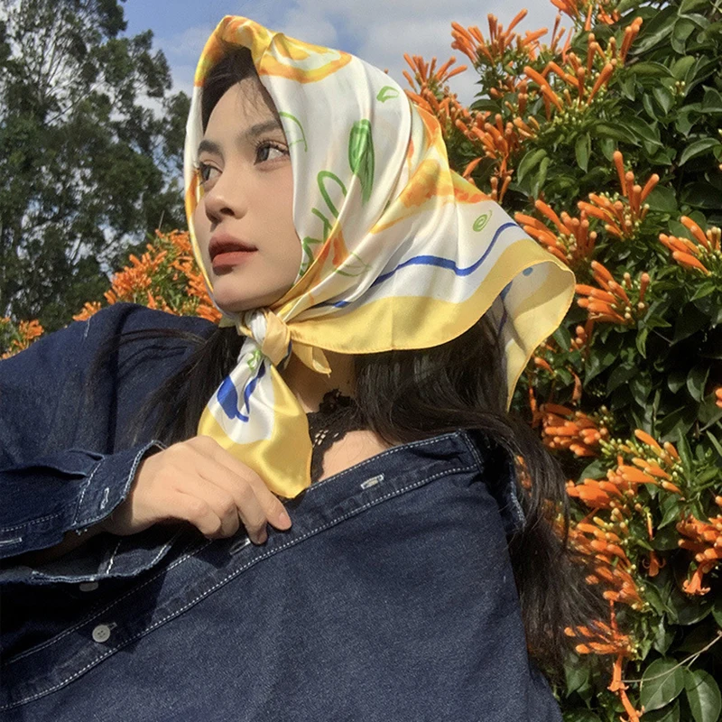 70cm Square Lemon Print Yellow - Face Scarf Mask บทวิจารณ์และราคา