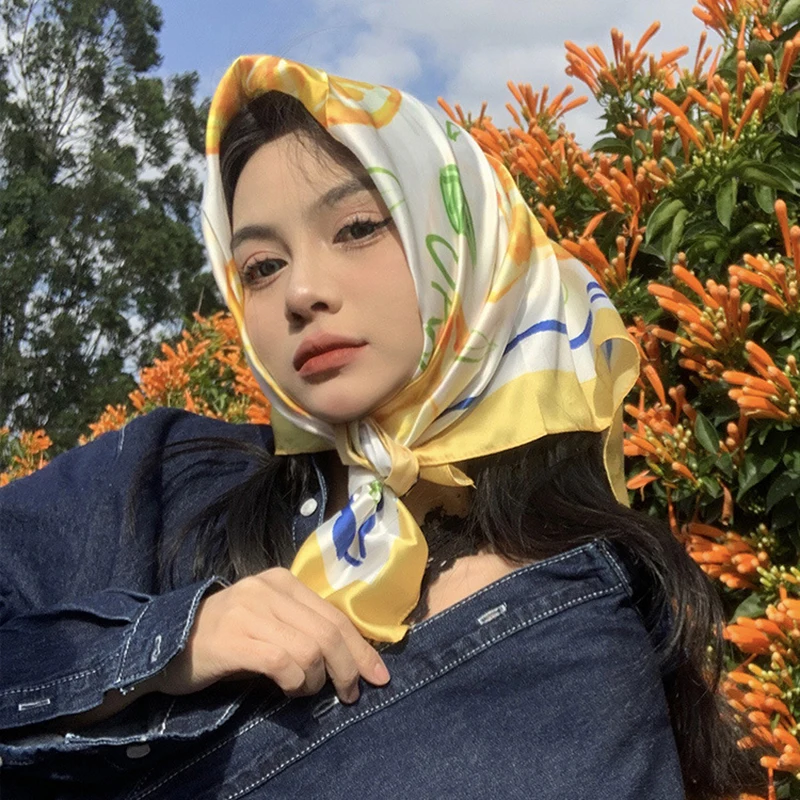 70cm Square Lemon Print Yellow - Face Scarf Mask บทวิจารณ์และราคา
