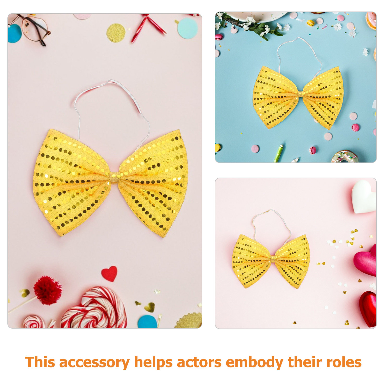 2Pcs Gold Sequin Bow Tie Overs - Bow Tie Pre Tied บทวิจารณ์และราคา