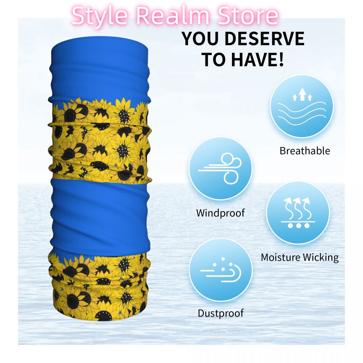 Blue Sunflower Printed Winter  - Neck Warmer Tube บทวิจารณ์และราคา