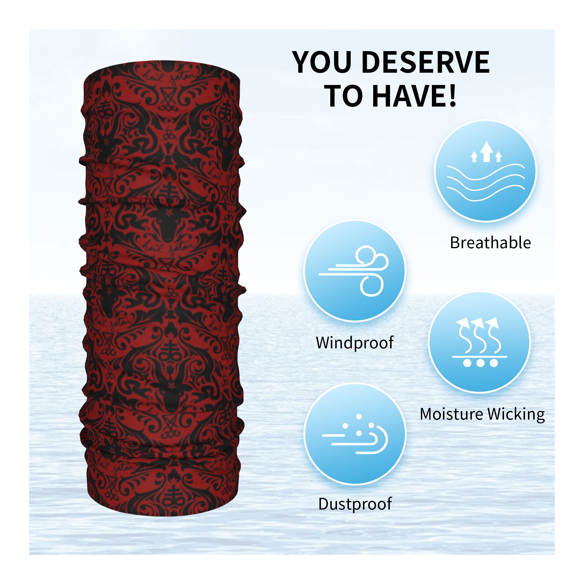 Baphomet Damask Hail Satan Bla - Neck Warmer Tube บทวิจารณ์และราคา