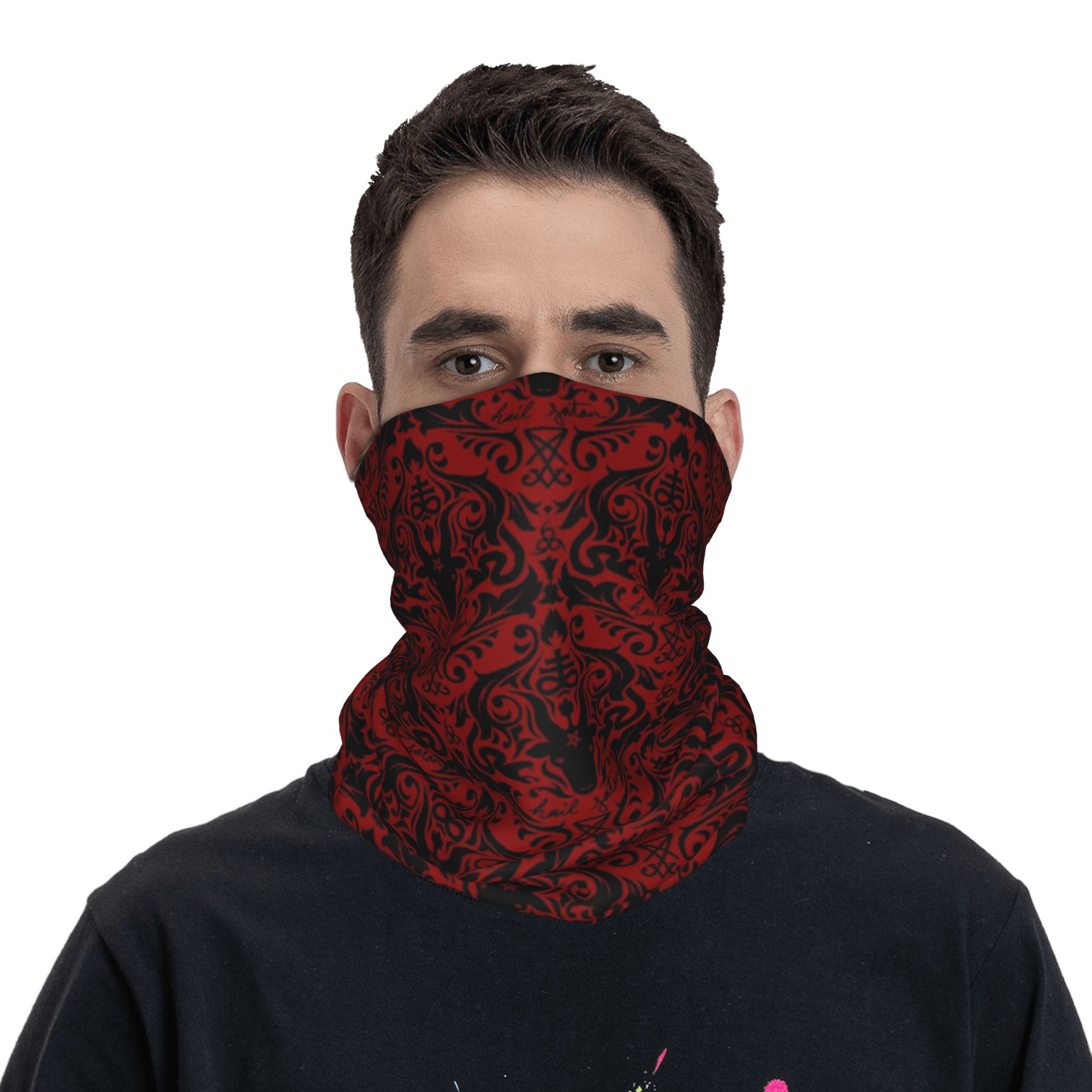 Baphomet Damask Hail Satan Bla - Neck Warmer Tube บทวิจารณ์และราคา