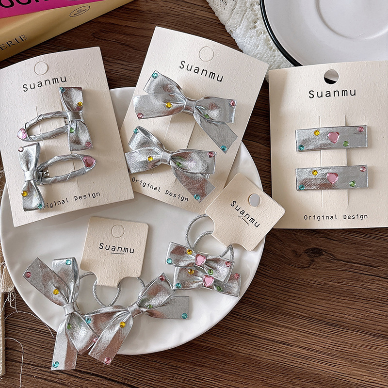 2pcs Diamond Bow Children's Ha - Tie Clip Silver บทวิจารณ์และราคา