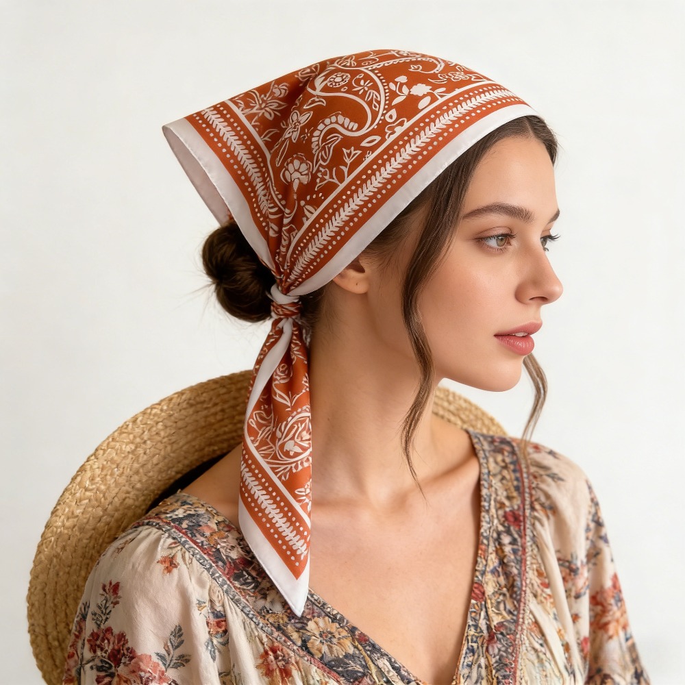 1Pc cashew print fashion silk  - Scarf Silk Square บทวิจารณ์และราคา