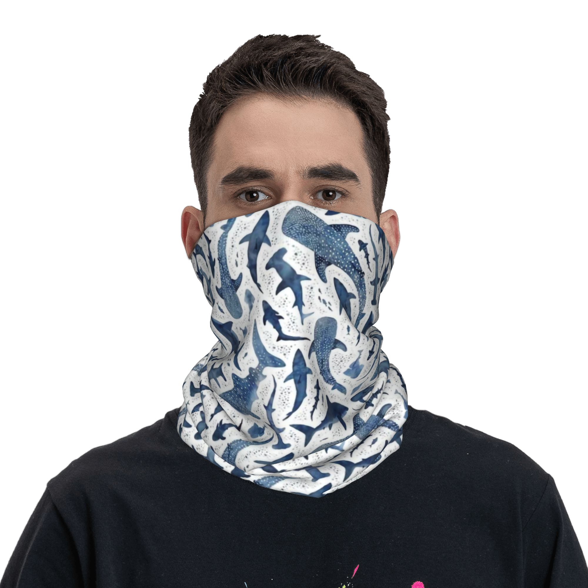 Custom Blue Watercolour Shark  - Neck Warmer Tube บทวิจารณ์และราคา