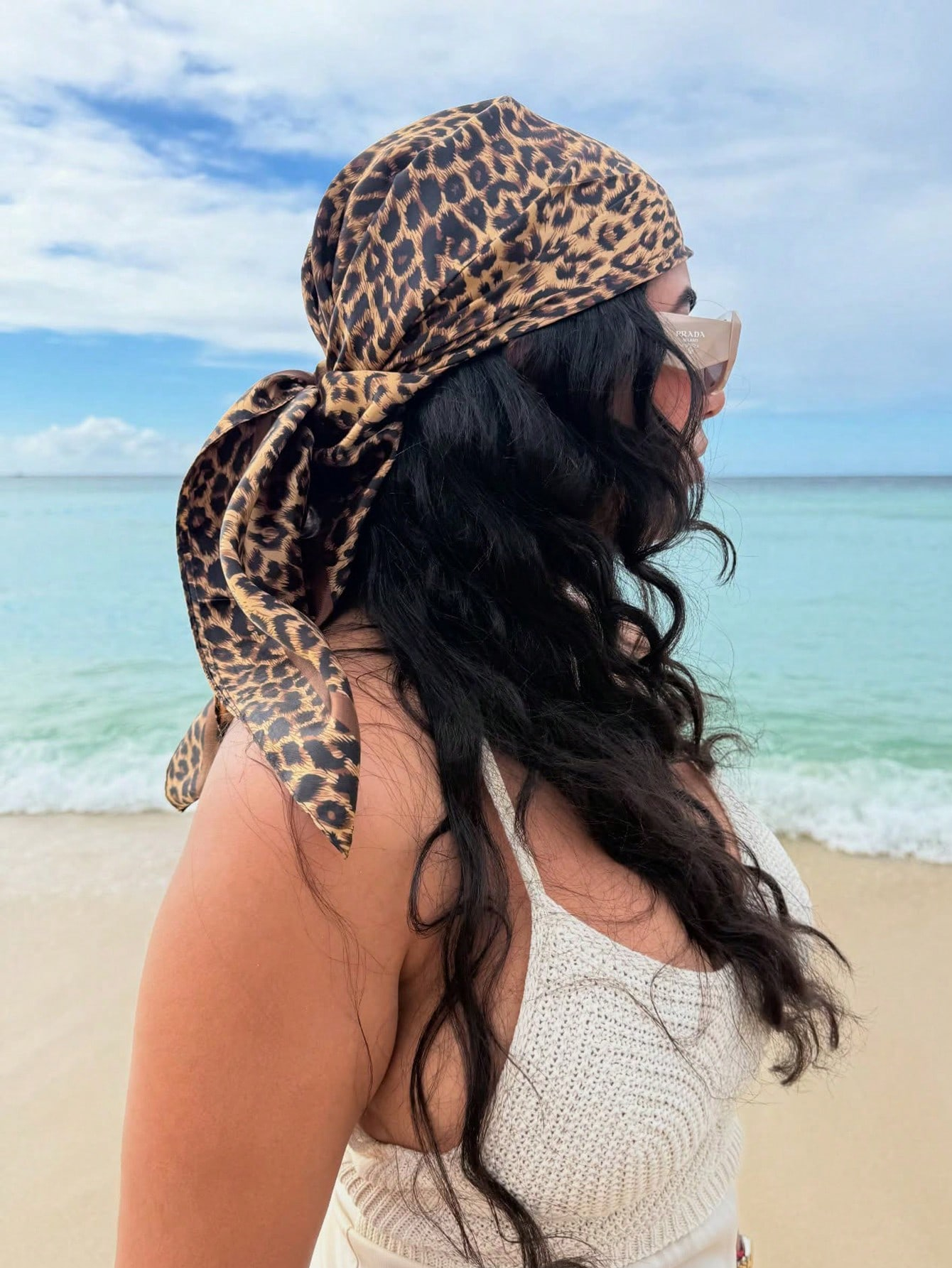 90cm Leopard Print Neckerchief - Head Wrap Turban บทวิจารณ์และราคา