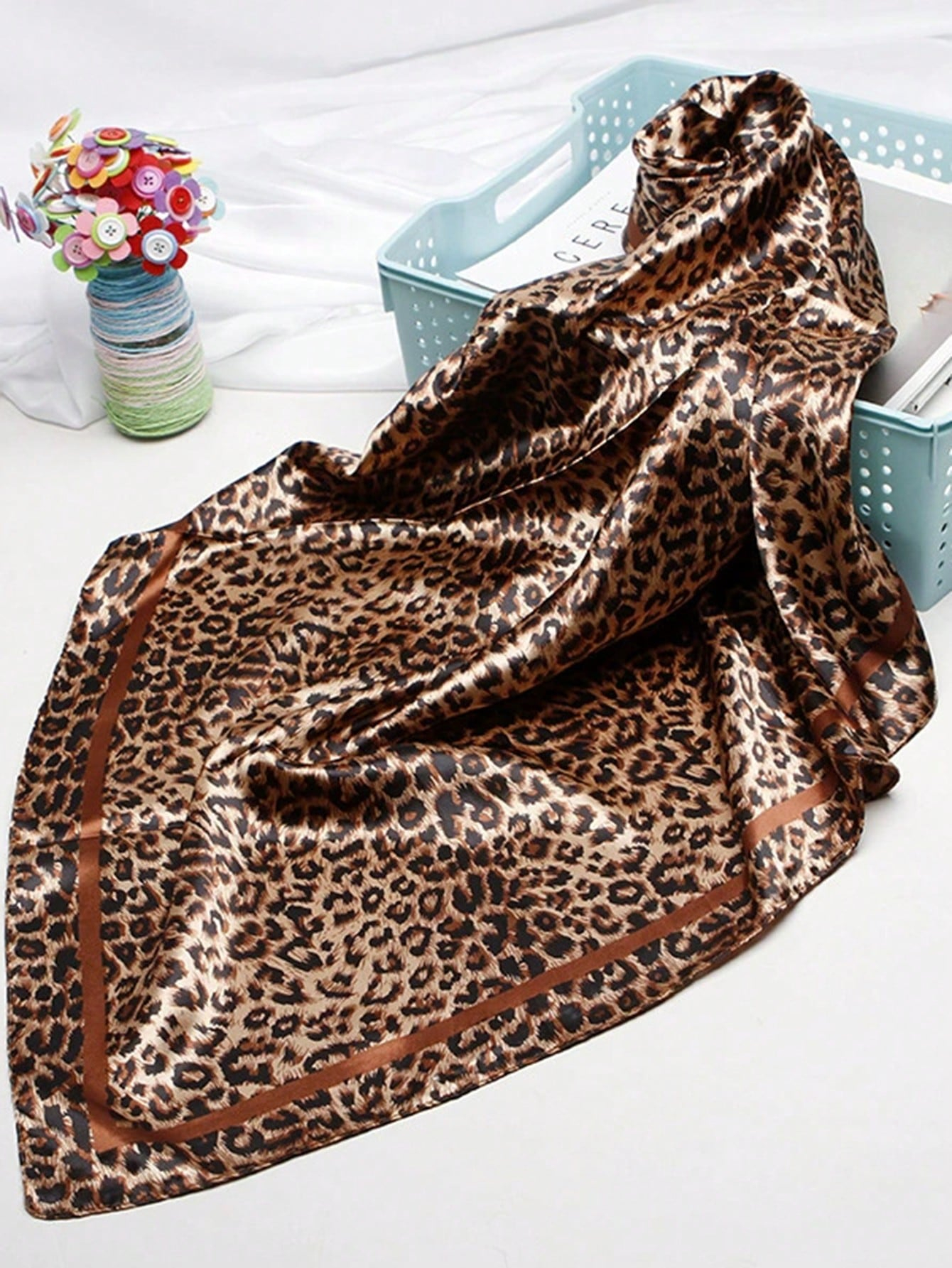 90cm Leopard Print Neckerchief - Head Wrap Turban บทวิจารณ์และราคา