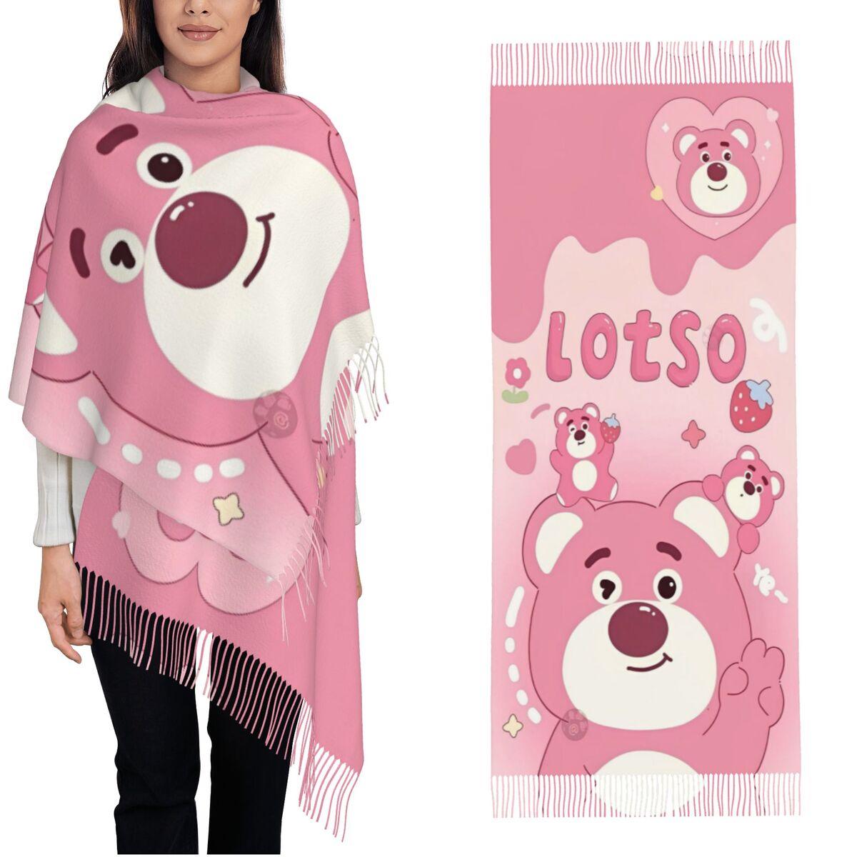Lotso Pink Bear Women's Scarf  - Pashmina Wrap Large บทวิจารณ์และราคา