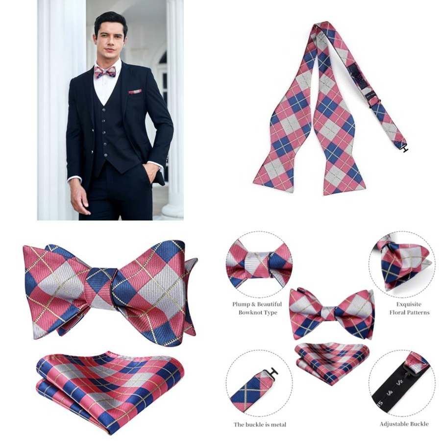 Bow Ties for Men Check Plaid S - Pocket Square Set บทวิจารณ์และราคา