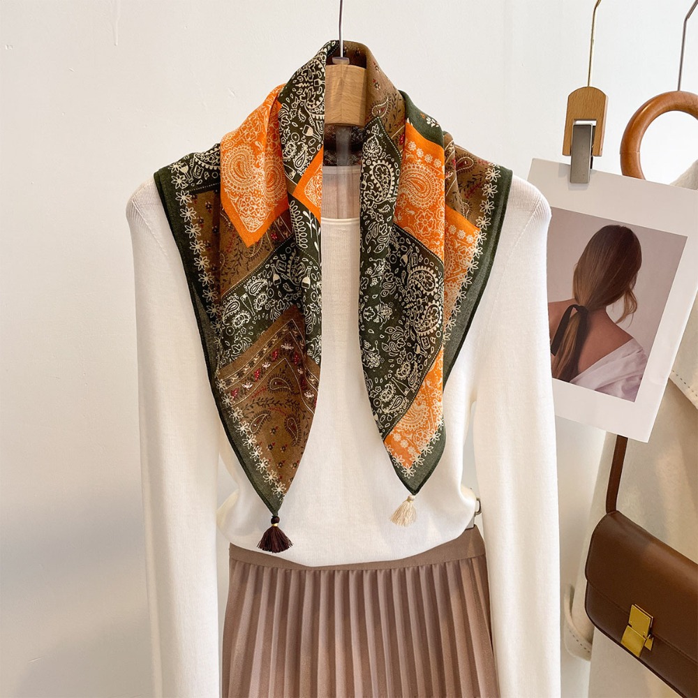 Tassel Scarf Women Square Cott - Bandana Cotton บทวิจารณ์และราคา