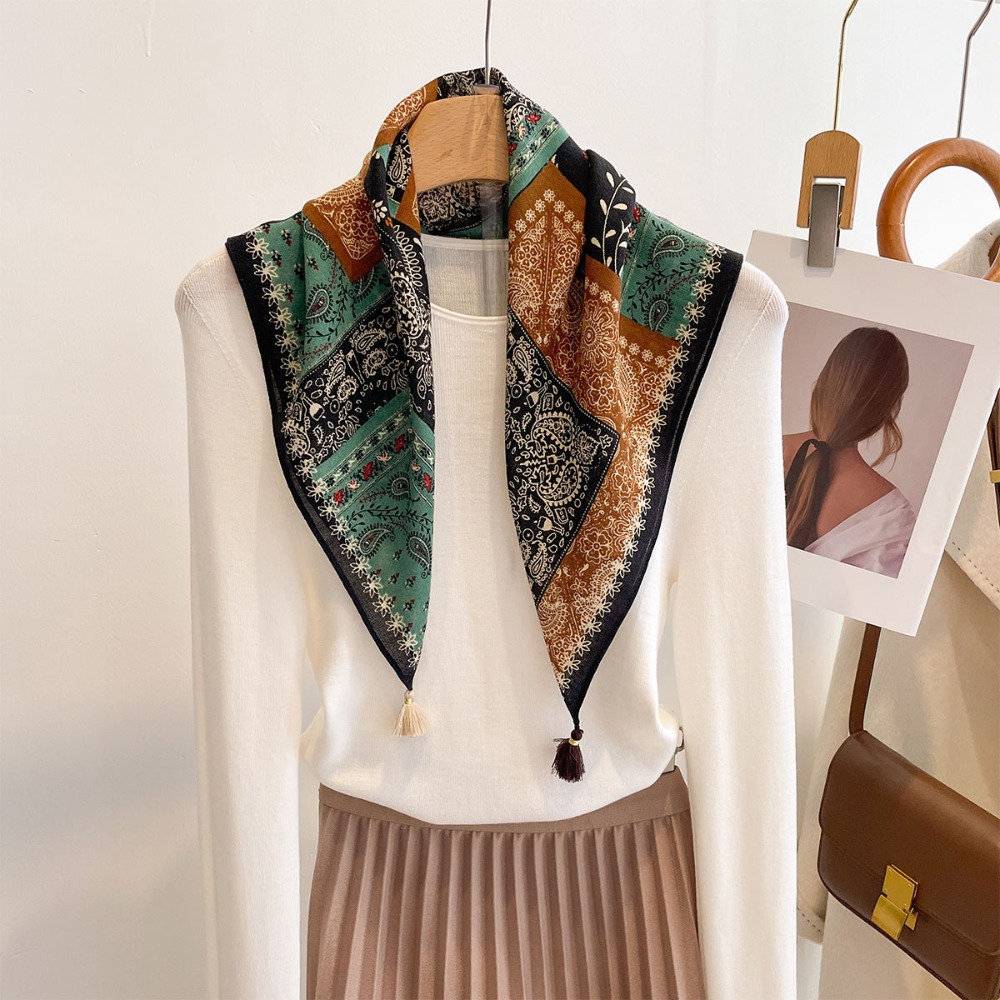 Tassel Scarf Women Square Cott - Bandana Cotton บทวิจารณ์และราคา