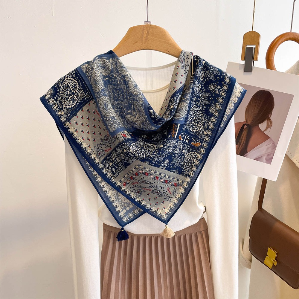 Tassel Scarf Women Square Cott - Bandana Cotton บทวิจารณ์และราคา