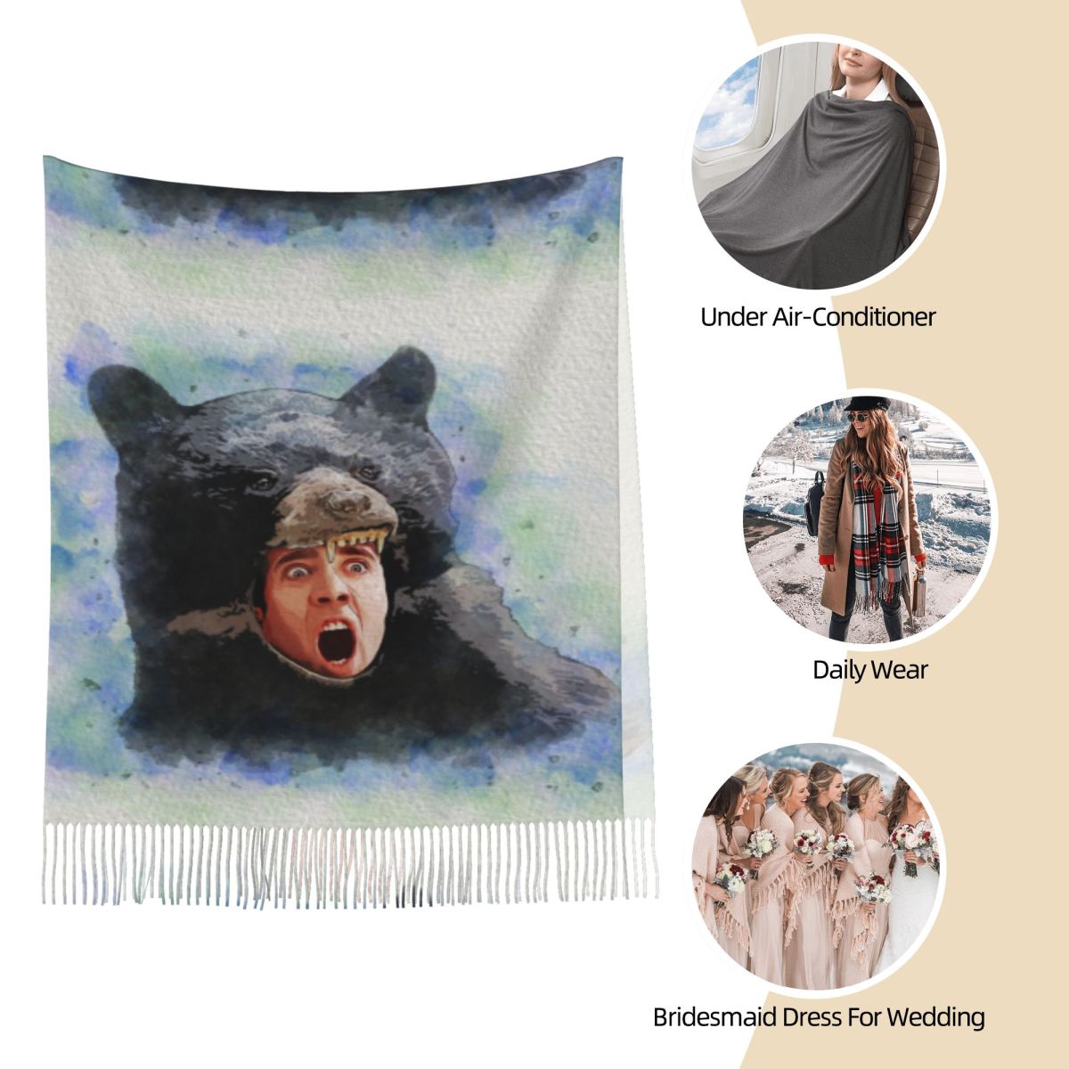 Cage Bear Watercolor Scarf for - Pashmina Wrap Large บทวิจารณ์และราคา