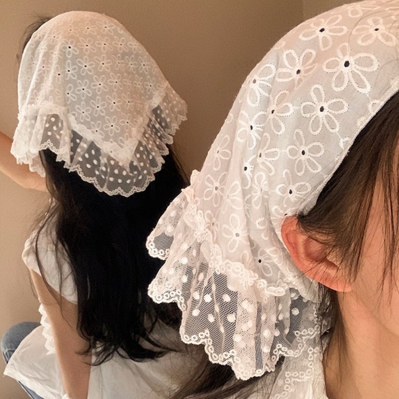 Retro  Lace Triangle Headscarf - Bandana Cotton บทวิจารณ์และราคา