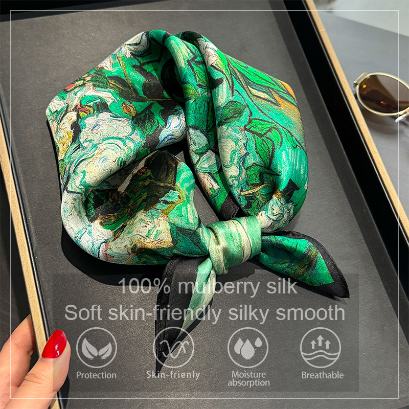 100% Silk Scarf Bandana Women  - Face Scarf Mask บทวิจารณ์และราคา
