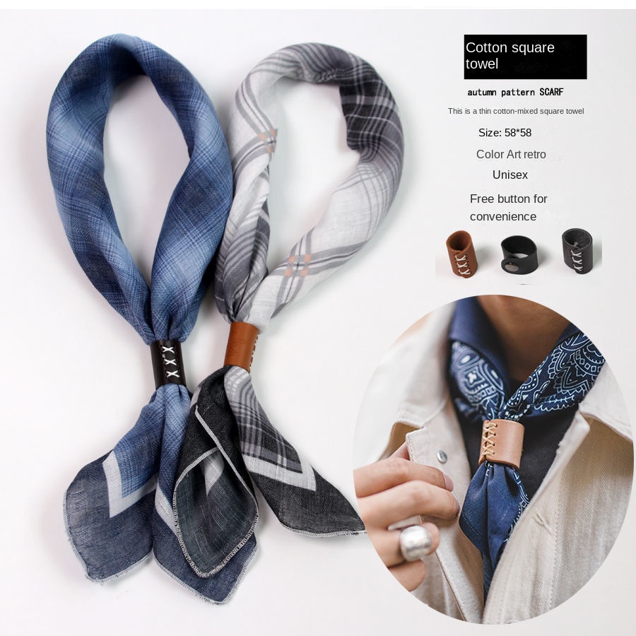 Men's Square Scarf with Button - Scarf Silk Square บทวิจารณ์และราคา