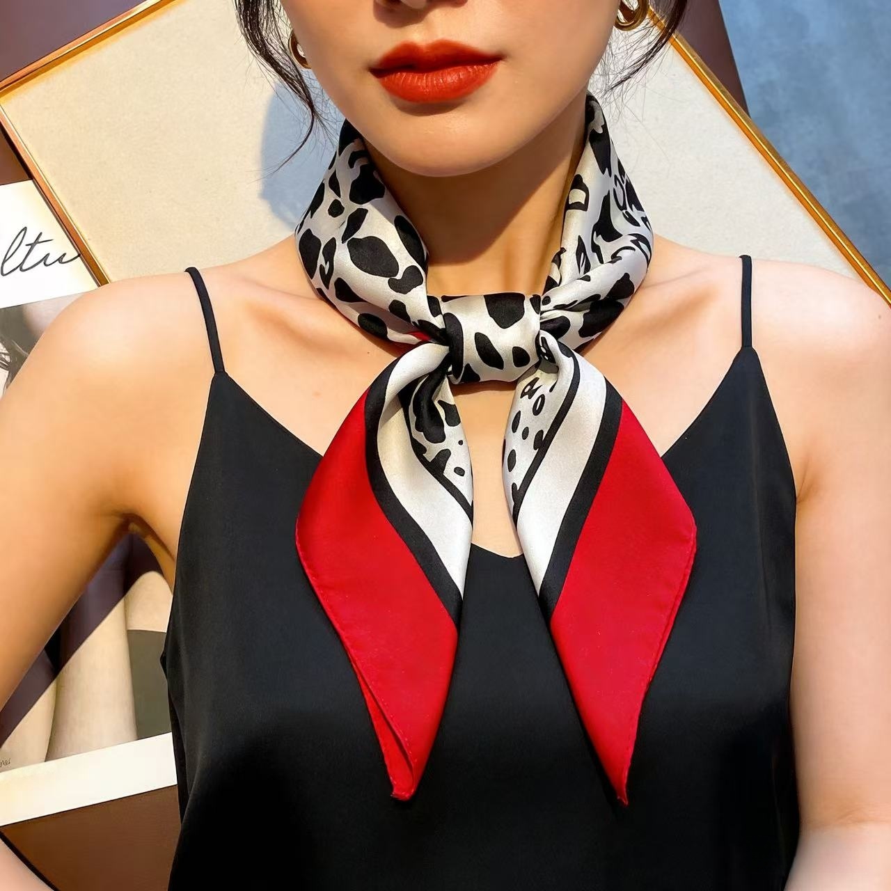 1pc Faux Silk Retro Leopard Pr - Bandana Cotton บทวิจารณ์และราคา